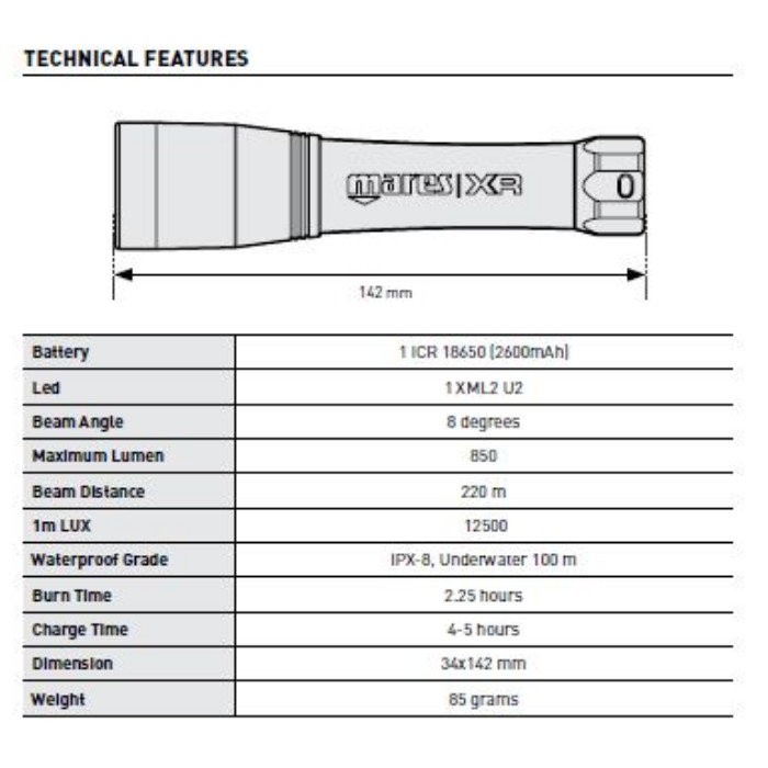 Mares Back Up lamp XR Line deDuikspecialist in scubaduiken en techduiken